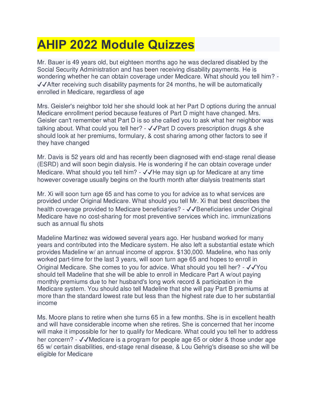 Preview image for AHIP 2022 Module Quizze(questions&answers)